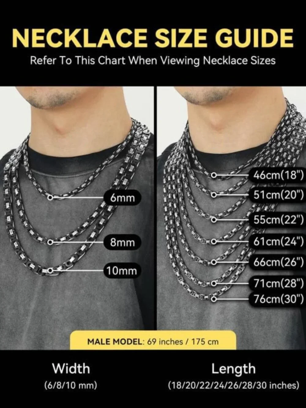 Stylish Byzantine Link Chain Necklace for Men | Durable 6mm/8mm/10mm Width